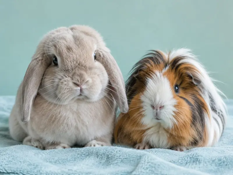 Rabbit and guinea pig after grooming